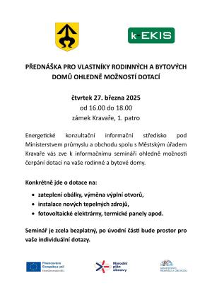 Plakát Seminář ohledně možností čerpání dotace