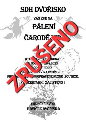 Plakát Pálení čarodějnic - ZRUŠENO