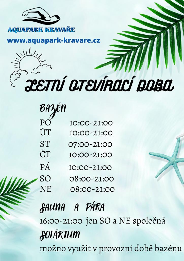 Plakát Letní otevírací doba aquapark
