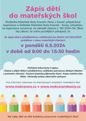 Plakát Zápis dětí do mateřských škol